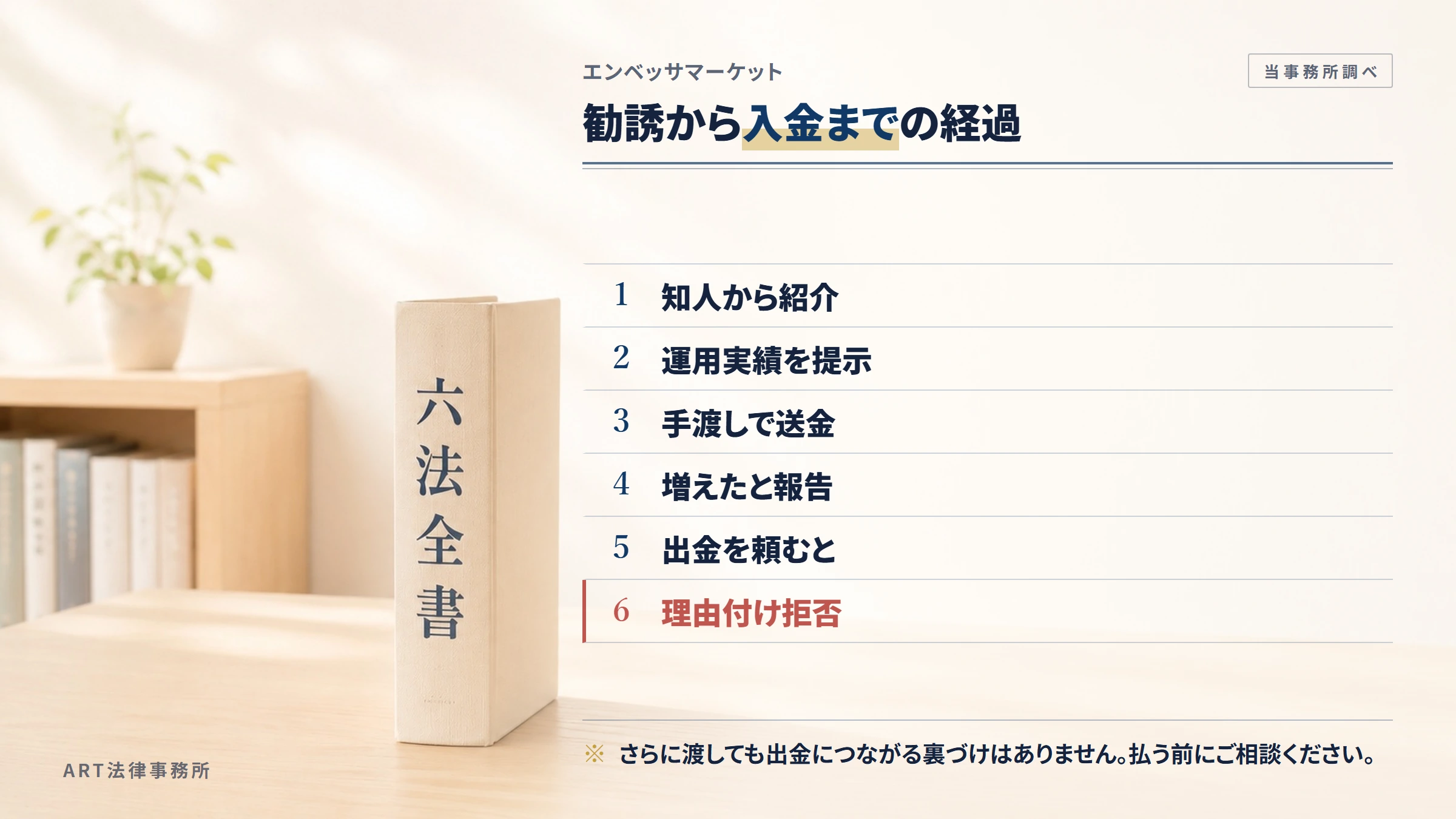 エンベッサマーケットの勧誘から入金までの流れ